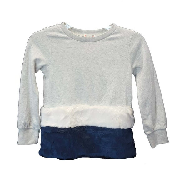 Crewcuts Girl's Long Sleeve Fur Trim Shirt, Grey/White/Navy, 6-7