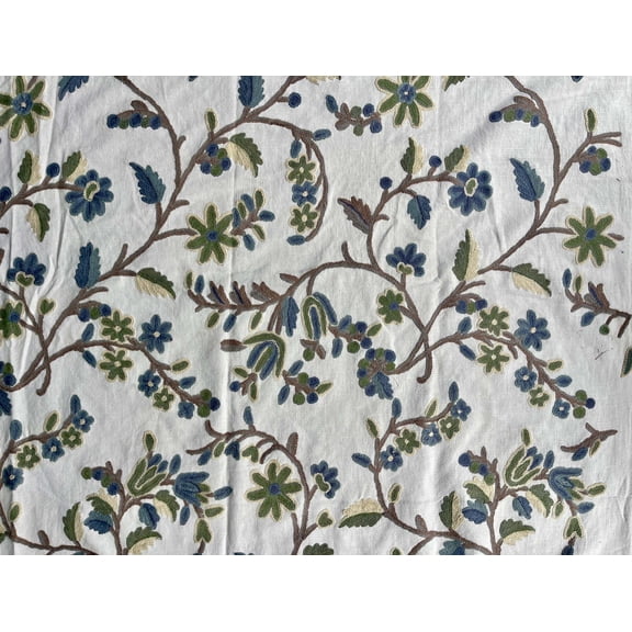 {Crewel Embroidery Fabric-Kashmir Crewel on White-Blue WorkName}