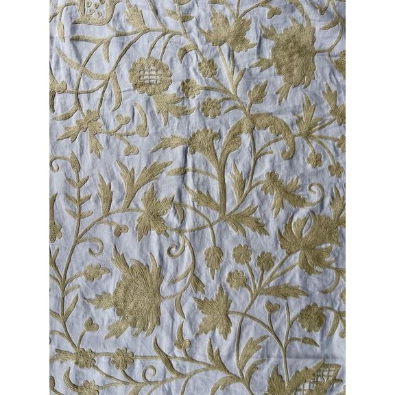 {Crewel Embroidery Fabric-Kashmir Crewel-Beige on White-Myth Waar DaarName}