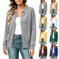 thumbnail image 1 of Crewneck Cardigan Long Sleeve Women's Solid Color Knitted Cardigan Long Sleeve Button Collared Hoodless Casual Outwear Gray S, 1 of 7