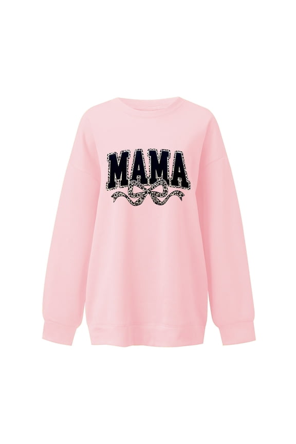 Crewneck Mama Sweatshirt Women Oversized Trendy Letter Graphic Long Sleeve Pullover Tops Funny Casual Relaxed Fit Mom Shirts