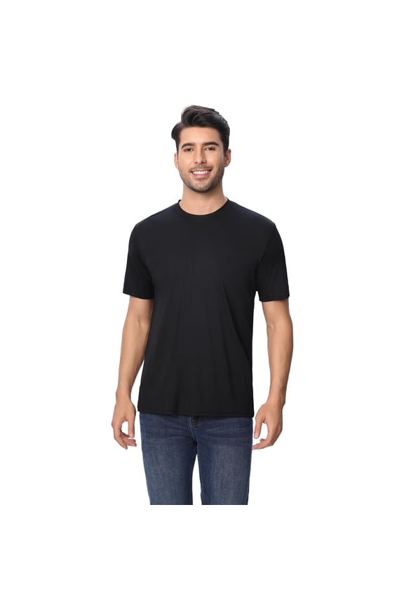 Crewneck Short Sleeve T-Shirt, Dry Fit Poly Shirt for Men, 100 Polyester Black Tee, , 3XL