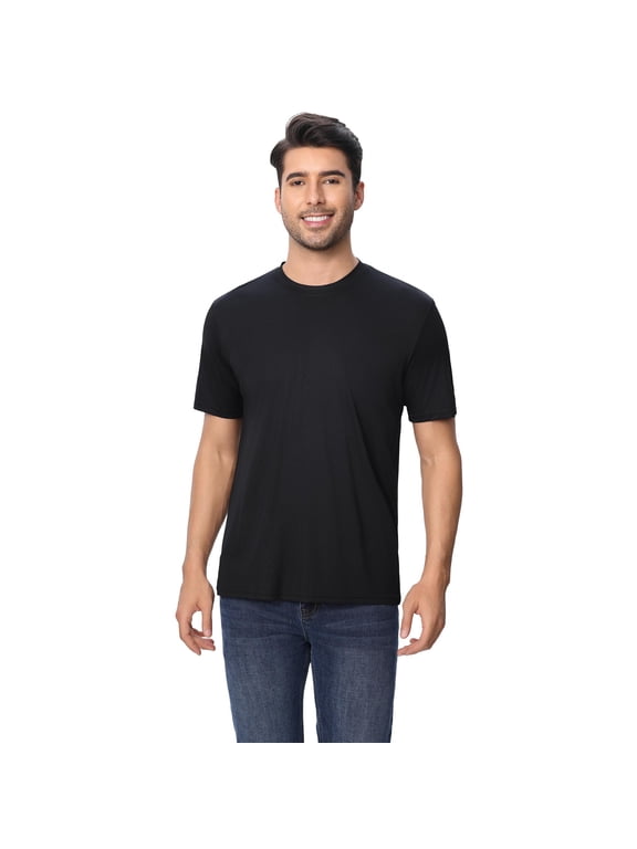 Crewneck Short Sleeve T-Shirt, Dry Fit Poly Shirt for Men, 100 Polyester Black Tee, , 3XL