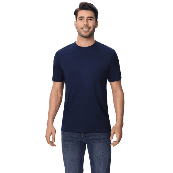 Crewneck Short Sleeve T-Shirt, Dry Fit Poly Shirt for Men, 100 Polyester Navy Tee, S