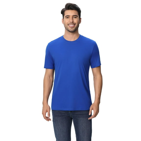 Crewneck Short Sleeve T-Shirt, Dry Fit Poly Shirt for Men, 100 Polyester Royal Tee, XL