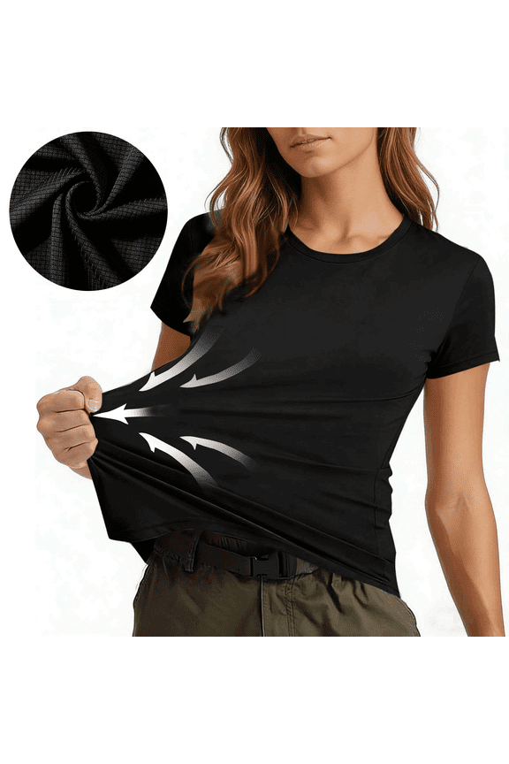 Crewneck Short Sleeve T-Shirt for Women Moisture-Wicking Performance Stretch Fabric Slim Fit Athletic Yoga Gym Casual Basic Underneath Tee Top