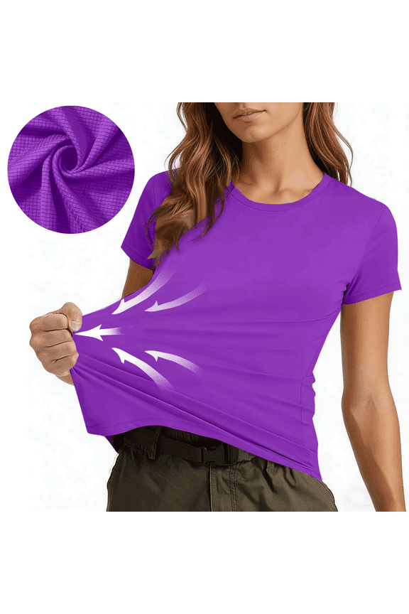 Crewneck Short Sleeve T-Shirt for Women Moisture-Wicking Performance Stretch Fabric Slim Fit Athletic Yoga Gym Casual Basic Underneath Tee Top