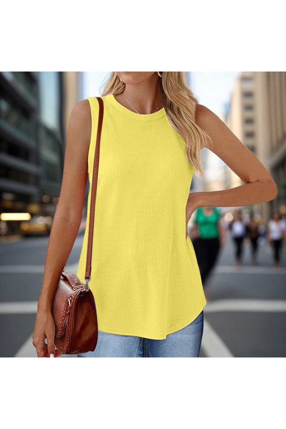 Crewneck Soft Knit Tank Top Women Loose Fit Curved Hem Beach Tops Trendy Women Shirt Summer Turtle Neck Ladies Women Running Shirt Long Sleeve Womens Striped Tee Stretch Tee Womens Top Girls Shirts
