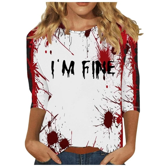 Crewneck Spandex T Shirts for Women Summer Fall Long 3/4 Length Sleeve Graphic Loose Fit Happy Vacation Halloween Tee Shirt Tops Women 2025 Clothing