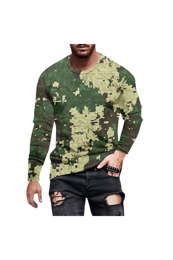 Crewneck Spandex Tshirts for Man Fall Summer Long Sleeve Graphic Casual Camo Army Fatigue Tops Shirts Mens 2026 Clothing Country Concert