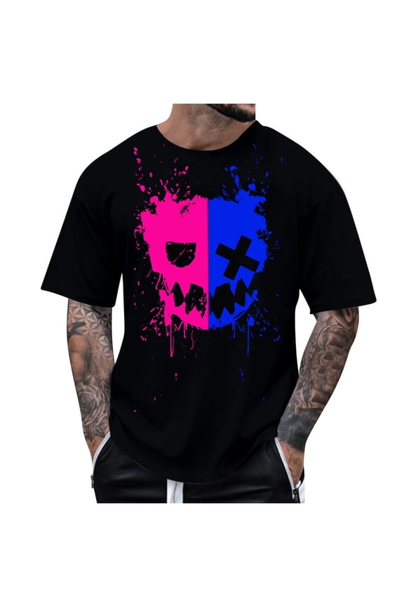 Crewneck Spandex T Shirts for Mens Fall Summer Short Sleeve Skull Print Loose Fit Halloween Casual Tops T shirt Man 2025 Clothes Country Concert