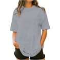 thumbnail image 1 of Crewneck Summer Tops for Women Plus Size Basic Tshirts Short Sleeve Summer Casual Oversized Tees Shirts Gray, 4XL, 1 of 4