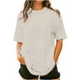 thumbnail image 1 of Crewneck Summer Tops for Women Plus Size Basic Tshirts Short Sleeve Summer Casual Oversized Tees Shirts Khaki, XL, 1 of 4
