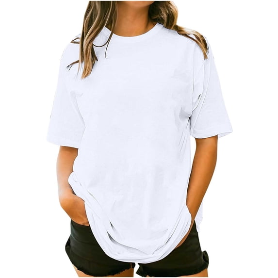Crewneck Summer Tops for Women Plus Size Basic Tshirts Short Sleeve Summer Casual Oversized Tees Shirts White, 2XL