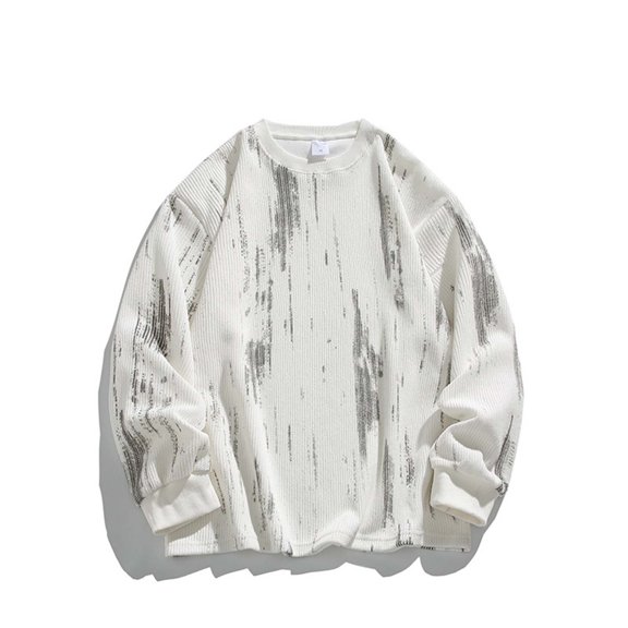 Crewneck Sweaters for Men Long Sleeve Knitted Sweatshirts Mens Trendy Tie-Dye Pullover Thermal Warm No Hood Going-Out Loungewear Sweater Shirts