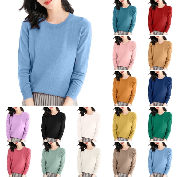 Crewneck Sweaters for Women Oversized Long Sleeve Soft Knit, Spring Winter Dressy Casual Pullover Tops Hot Pink M
