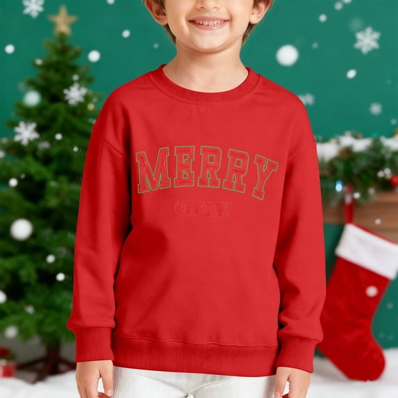 Crewneck Sweatshirt Boys Christmas Letter Crew Neck Hoodless Sweatshirt Long Sleeve Pullover Red 11-12 Years