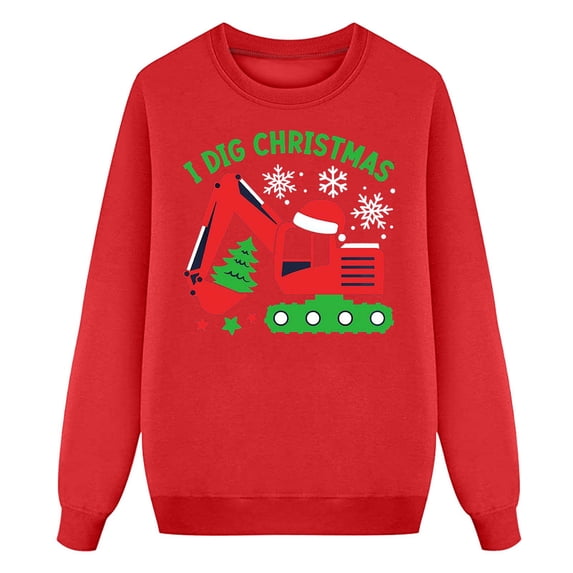 Crewneck Sweatshirt Boys Girls Christmas Santa Dinosaur Crew Neck Long Sleeve Hoodless Sweatshirt Red 4-5 Years
