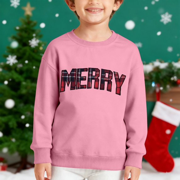 Crewneck Sweatshirt Childrens Christmas Graphic Crew Neck Long Sleeve Pullover Hoodless Top Pink 3-4 Years