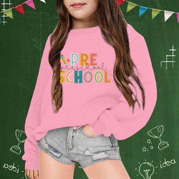 Crewneck Sweatshirt Childrens Cute Print Pullover Crew Neck Long Sleeve Hoodless Sweatshirt Pink 13-14 Years