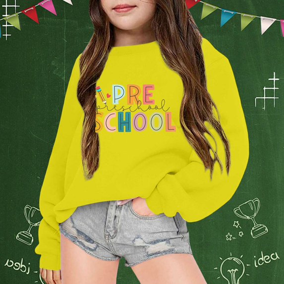 Crewneck Sweatshirt Childrens Cute Print Pullover Crew Neck Long Sleeve Hoodless Sweatshirt Yellow 13-14 Years