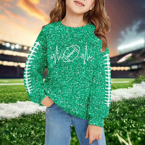 Crewneck Sweatshirt Childrens Glitter Graphic Crew Neck Sweatshirt Long Sleeve Hoodless Top Green 11-12 Years