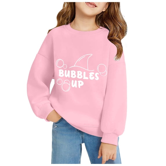 Crewneck Sweatshirt Childrens Letter Print Warm Crew Neck Long Sleeve Pullover Hoodless Top Pink 4-5 Years