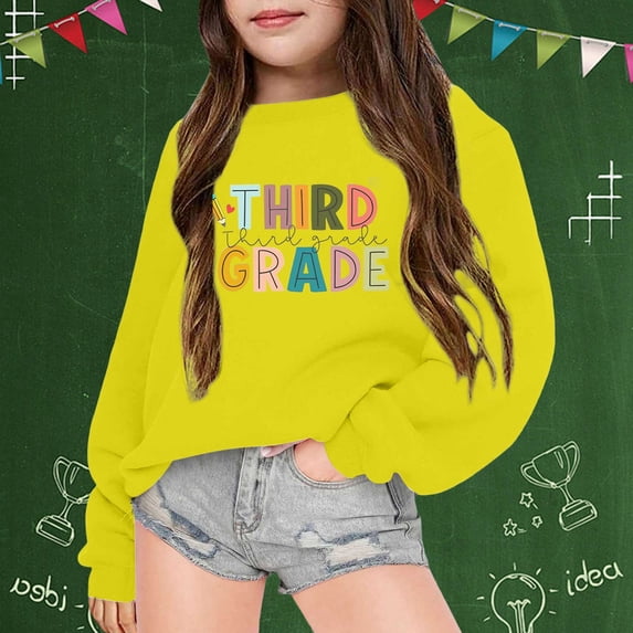 Crewneck Sweatshirt Childrens Print Pullover Crew Neck Long Sleeve Sweatshirt Hoodless Top Yellow 11-12 Years