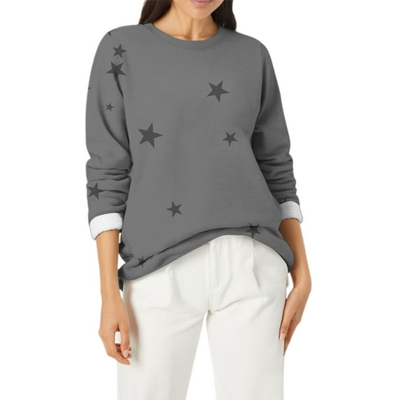 Crewneck Sweatshirt Comdrip Women's Casual Cute Printed Long Sleeve Top Women's Casual Cute Printed Long Sleeve Top Crew Neck Sweatshirts Women Grey 2XL