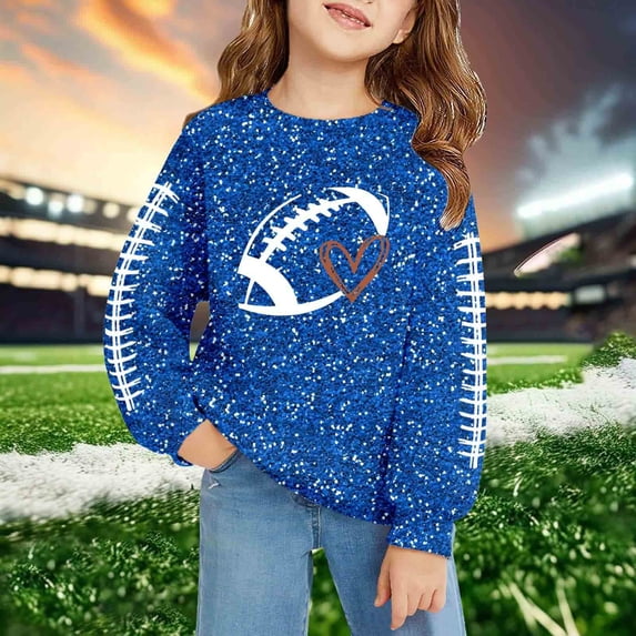 Crewneck Sweatshirt Kids Cute Glitter Crew Neck Hoodless Sweatshirt Long Sleeve Pullover Blue 4-5 Years