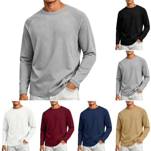Crewneck Sweatshirt Men Casual Long Sleeve Pullover Shirts Fall Lightweight Quick Drying Regular Fit Athletic T-Shirts Gray 3XL