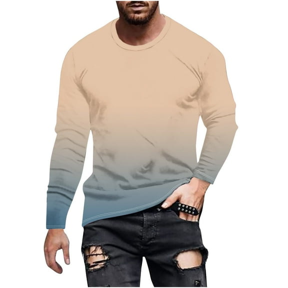 Crewneck Sweatshirt Qiggri Men's Casual Gradient Printed Top Long Sleeved Round Neck Top/Shirt