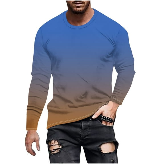 Crewneck Sweatshirt Qiggri Men's Casual Gradient Printed Top Long Sleeved Round Neck Top/Shirt