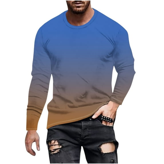 Crewneck Sweatshirt Qiggri Men's Casual Gradient Printed Top Long Sleeved Round Neck Top/Shirt
