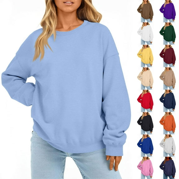 Crewneck Sweatshirt Women Fall Clothes 2025 Fashion Crew Neck Long Sleeve Shirts Trendy Pullover Purple M