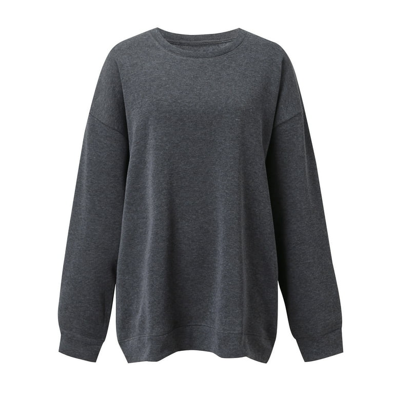 Crewneck Sweatshirt Women Long S1eeve Pullover Sweatshirts Solid Dark Gray Xl