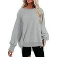 thumbnail image 1 of Crewneck Sweatshirt Women Side Slit Pullover Tops Long Sleeve Oversized Sweatshirts, 1 of 3
