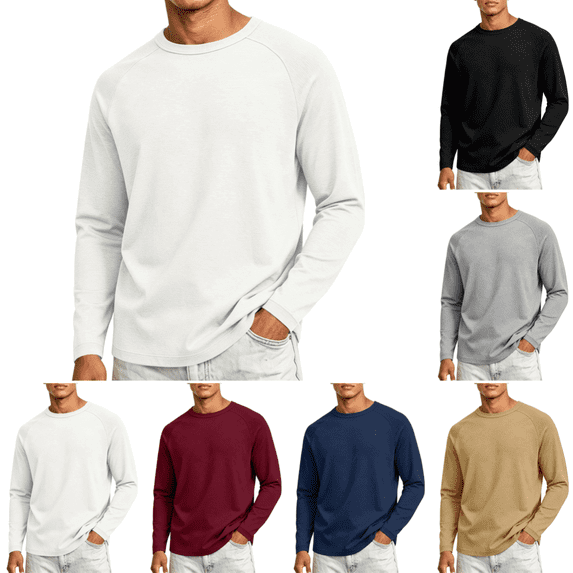 Crewneck Sweatshirt for Men Casual Long Sleeve Sweatshirts Fall Lightweight Quick Drying Regular Fit Athletic T Shirts White M