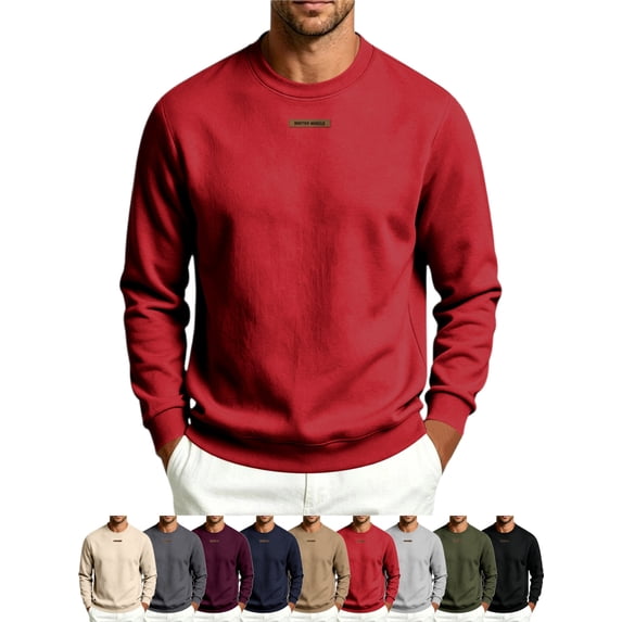 Crewneck Sweatshirt for Men Long Sleeve Small Logo Regular Fit Basic Casual Everyday Spring Fall Pullover