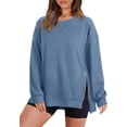thumbnail image 1 of Crewneck Sweatshirt for Women Loose Fit Oversized Pullover Side Slit Zipper 2023 Fall, 1 of 8