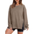 thumbnail image 1 of Crewneck Sweatshirt for Women Loose Fit Oversized Pullover Side Slit Zipper 2023 Fall, 1 of 8