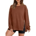thumbnail image 1 of Crewneck Sweatshirt for Women Loose Fit Oversized Pullover Side Slit Zipper 2023 Fall, 1 of 8