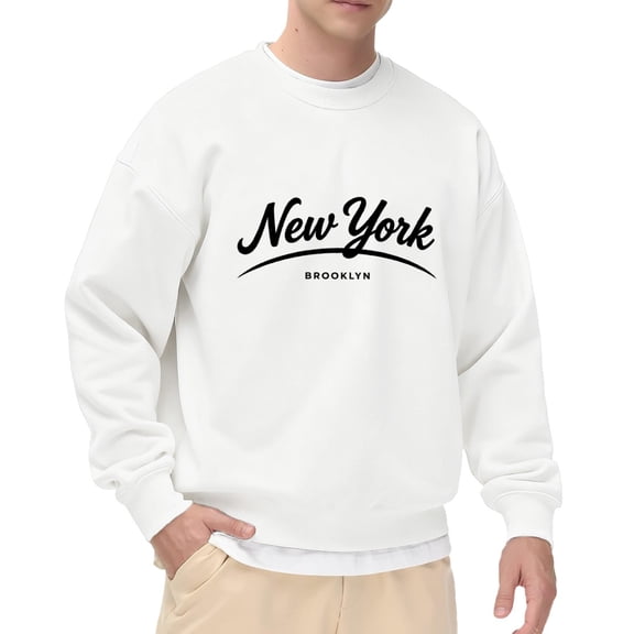 Crewneck Sweatshirt with Long Sleeves New York Graphic Men’s and Big Men’s Pullovers Top Oversized Casual Comfy Fall Fashion Outfits Clothes