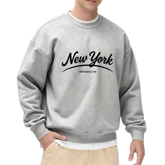 Crewneck Sweatshirt with Long Sleeves New York Graphic Men’s and Big Men’s Pullovers Top Oversized Casual Comfy Fall Fashion Outfits Clothes