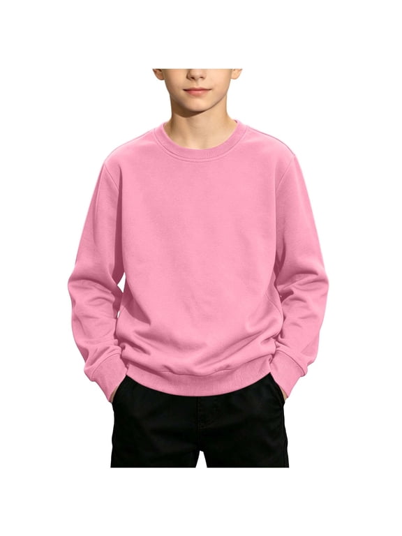 Crewneck Sweatshirts Children's Solid Color Long Sleeved Casual Sports Hoodie Top Comfortable Pullover Sweatshirts Shirts Warm Hiking Pullover Oversized Warm Casual Sweatshirt 5-15 Years