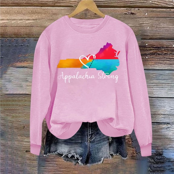 Crewneck Sweatshirts For Women Trendy Casual Long Sleeve Printed Tops Teen Girls Loose Comforts Sweatshirt Y2K Clothes Outfits 2024 Pink S
