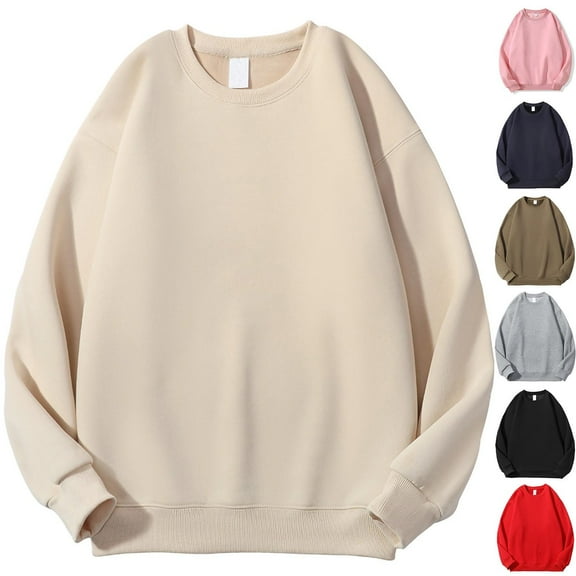 Crewneck Sweatshirts Men Beige Loose 420g Velvet Warm Casual Solid Color Long Sleeved Plus Size Hoodless XL