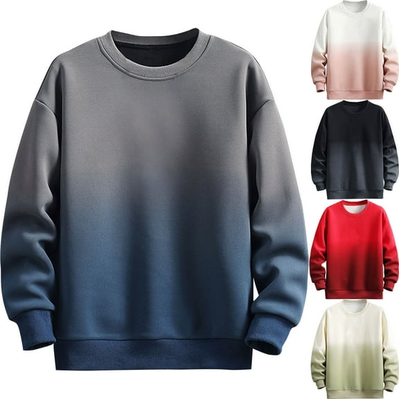 Crewneck Sweatshirts Men Gray Pullover Casual Long Sleeve Plus Size Hoodless 2XL