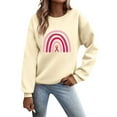 thumbnail image 1 of Crewneck Sweatshirts with Pink Ribbon Printed Women Long Sleeve Tops 2025 Fall Fashion Clothes Winter Pullover Support Cancer Patients (Beige, L), 1 of 4