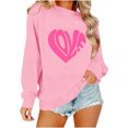 thumbnail image 1 of Crewneck Sweatshirts Valentines Day Tops Womens Long Sleeve Love Heart Printed Loose Pullover Fall Spring Clothes (S, Pink), 1 of 7